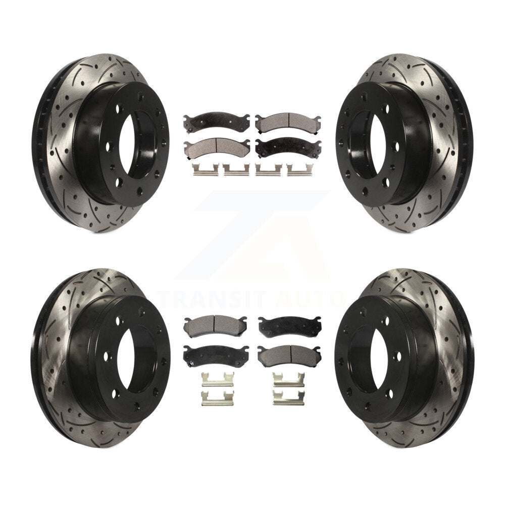 [Avant + Arrière] Kit de disque (percé rainuré revêtu) et plaquette (céramique) de frein pour Chevrolet Silverado 2500 HD GMC Sierra Hummer H2 1500 Suburban Yukon XL Avalanche Classic KDT-100193
