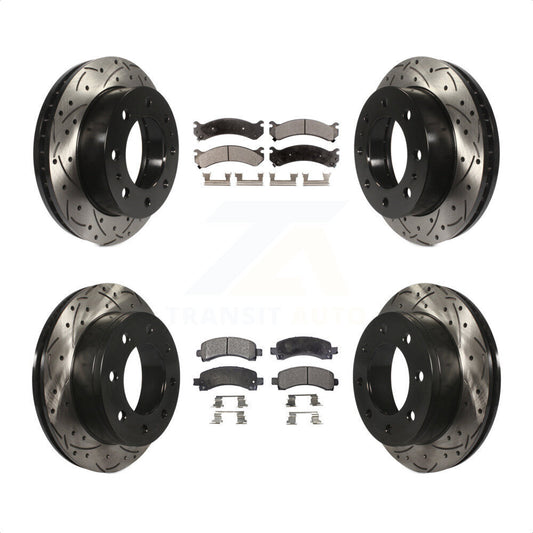 [Avant + Arrière] Kit de disque (percé rainuré revêtu) et plaquette (céramique) de frein pour Chevrolet Express 2500 GMC Savana KDT-100194 par Transit Auto