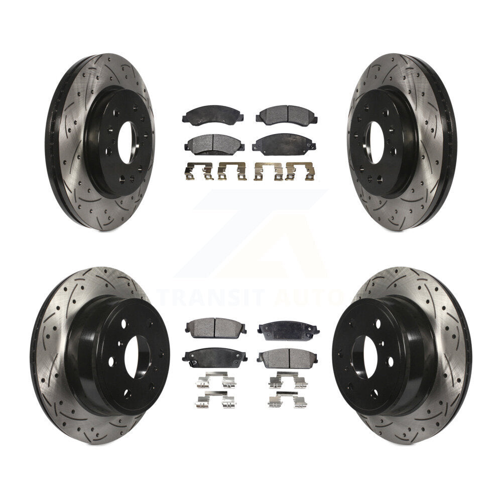 [Avant + Arrière] Kit de disque (percé rainuré revêtu) et plaquette (céramique) de frein pour 2007 Chevrolet Tahoe GMC Suburban 1500 Yukon Cadillac Avalanche XL Escalade ESV EXT KDT-100196