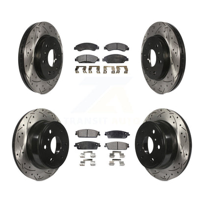 [Avant + Arrière] Kit de disque (percé rainuré revêtu) et plaquette (céramique) de frein pour 2007 Chevrolet Tahoe GMC Suburban 1500 Yukon Cadillac Avalanche XL Escalade ESV EXT KDT-100196