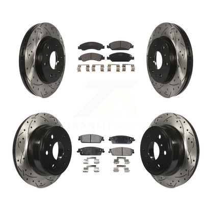 [Avant + Arrière] Kit de disque (percé rainuré revêtu) et plaquette (céramique) de frein pour Chevrolet Silverado 1500 GMC Sierra Tahoe Suburban Yukon Cadillac XL Avalanche Escalade ESV EXT KDT-100197