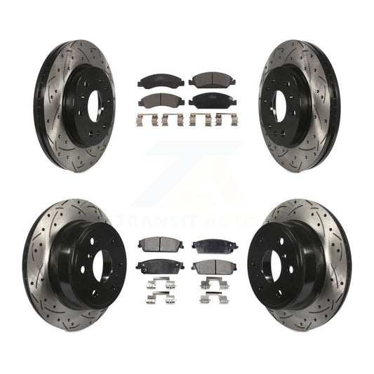 [Avant + Arrière] Kit de disque (percé rainuré revêtu) et plaquette (céramique) de frein pour Chevrolet Silverado 1500 GMC Sierra Tahoe Suburban Yukon Cadillac XL Avalanche Escalade ESV EXT KDT-100197