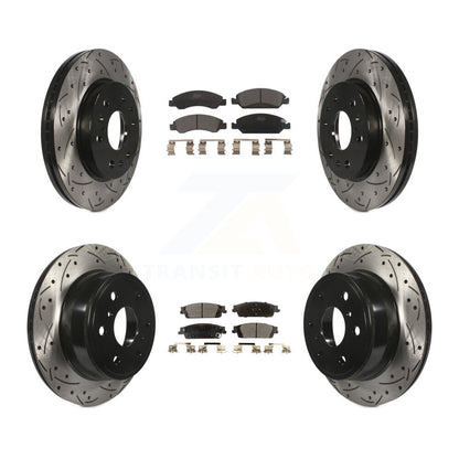 [Avant + Arrière] Kit de disque (percé rainuré revêtu) et plaquette (céramique) de frein pour Chevrolet Silverado 1500 GMC Sierra Tahoe Suburban Yukon Cadillac XL Escalade ESV KDT-100198