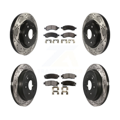 [Avant + Arrière] Kit de disque (percé rainuré revêtu) et plaquette (céramique) de frein pour Chevrolet Traverse GMC Acadia Buick Enclave Saturn Outlook Limited KDT-100199