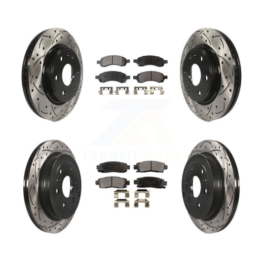[Avant + Arrière] Kit de disque (percé rainuré revêtu) et plaquette (céramique) de frein pour Chevrolet Traverse GMC Acadia Buick Enclave Saturn Outlook Limited KDT-100199