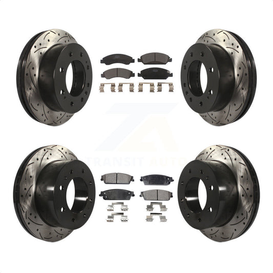 [Avant + Arrière] Kit de disque (percé rainuré revêtu) et plaquette (céramique) de frein pour 2011 Chevrolet Silverado 1500 Hybrid KDT-100207 par Transit Auto