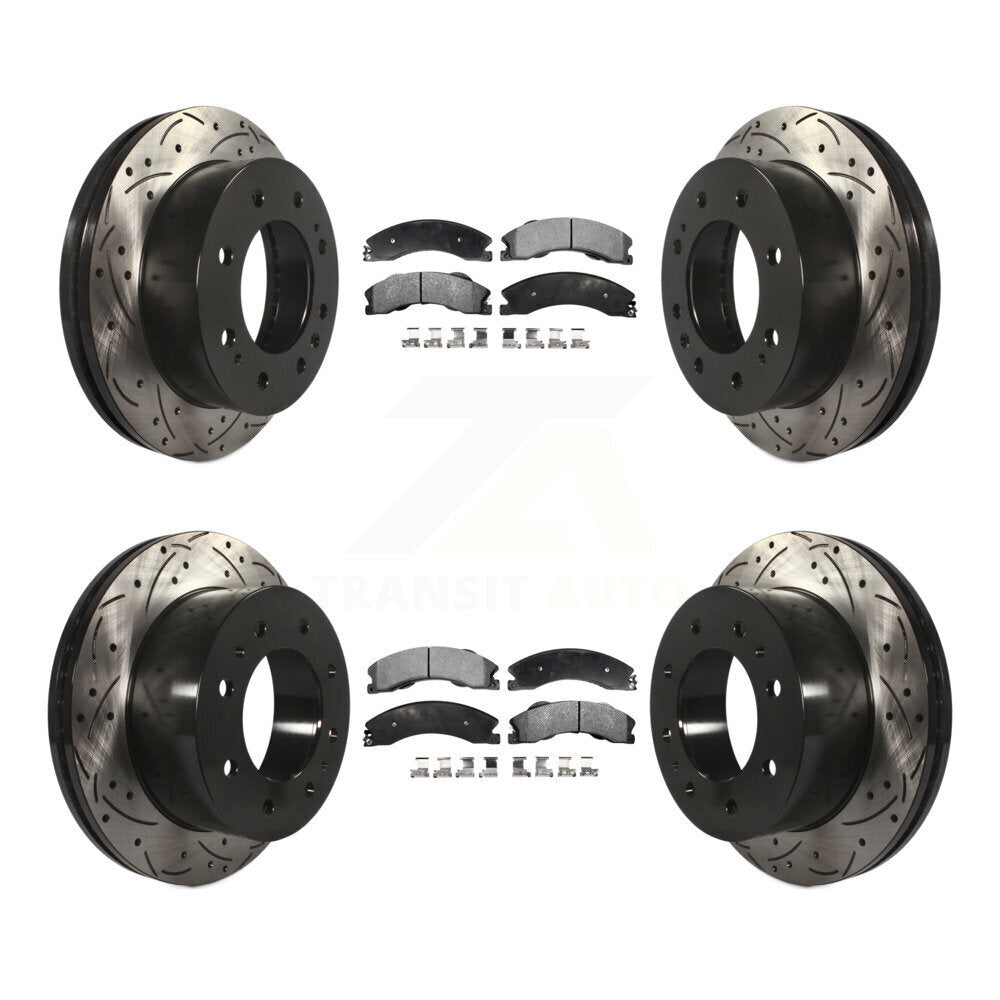 [Avant + Arrière] Kit de disque (percé rainuré revêtu) et plaquette (céramique) de frein pour Chevrolet Silverado 2500 HD GMC Sierra 3500 Suburban KDT-100209