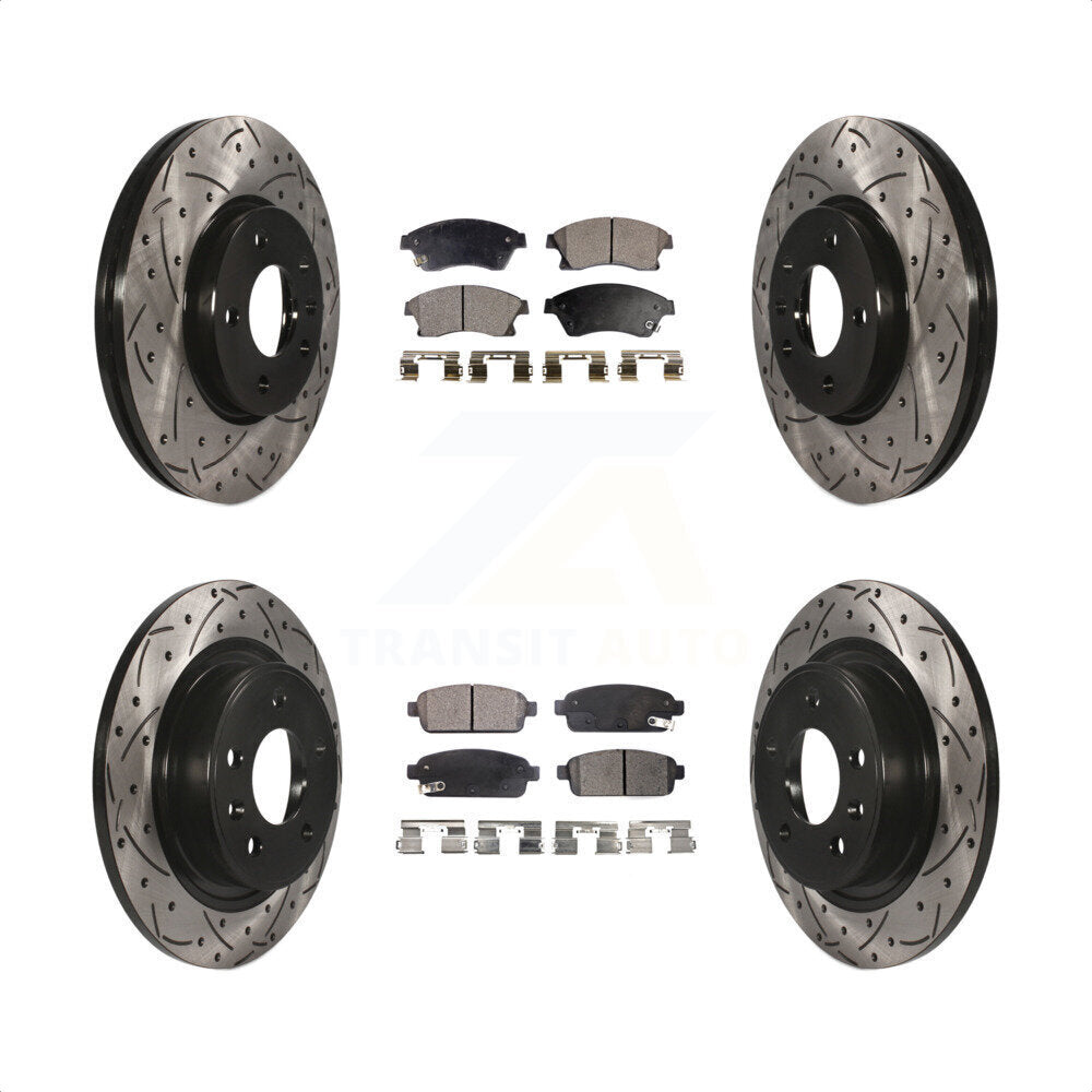 [Avant + Arrière] Kit de disque (percé rainuré revêtu) et plaquette (céramique) de frein pour Chevrolet Cruze Buick Verano Volt Orlando KDT-100210 par Transit Auto