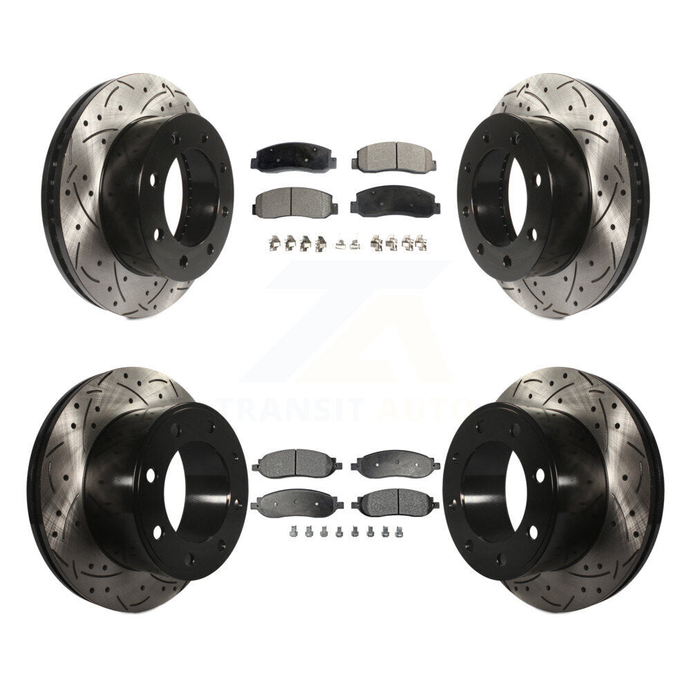 [Avant + Arrière] Kit de disque (percé rainuré revêtu) et plaquette (céramique) de frein pour Ford F-250 Super Duty F-350 KDT-100211