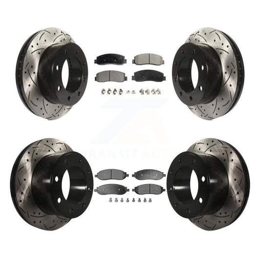 [Avant + Arrière] Kit de disque (percé rainuré revêtu) et plaquette (céramique) de frein pour Ford F-250 Super Duty F-350 KDT-100211