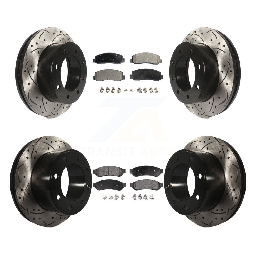 [Avant + Arrière] Kit de disque (percé rainuré revêtu) et plaquette (céramique) de frein pour 2008-2009 Ford F-250 Super Duty 4WD KDT-100212