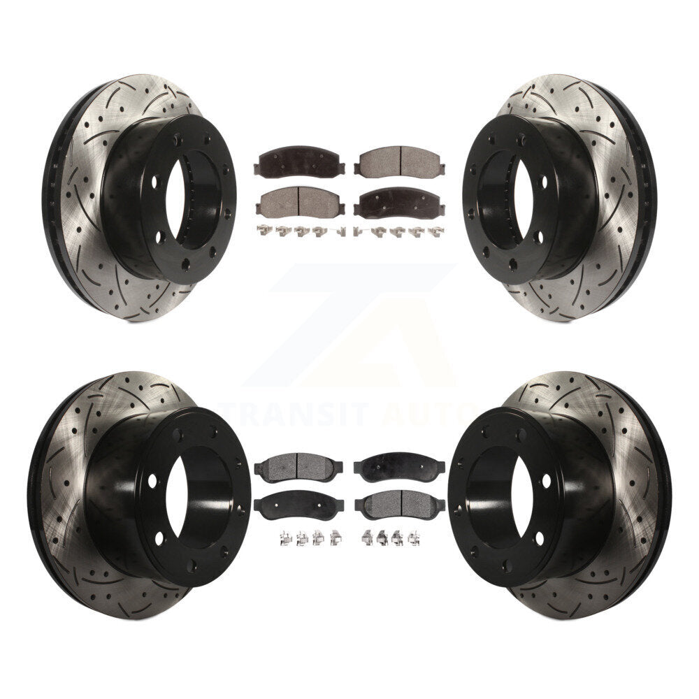 [Avant + Arrière] Kit de disque (percé rainuré revêtu) et plaquette (céramique) de frein pour Ford F-250 Super Duty F-350 avec Single Wheels 4WD KDT-100215