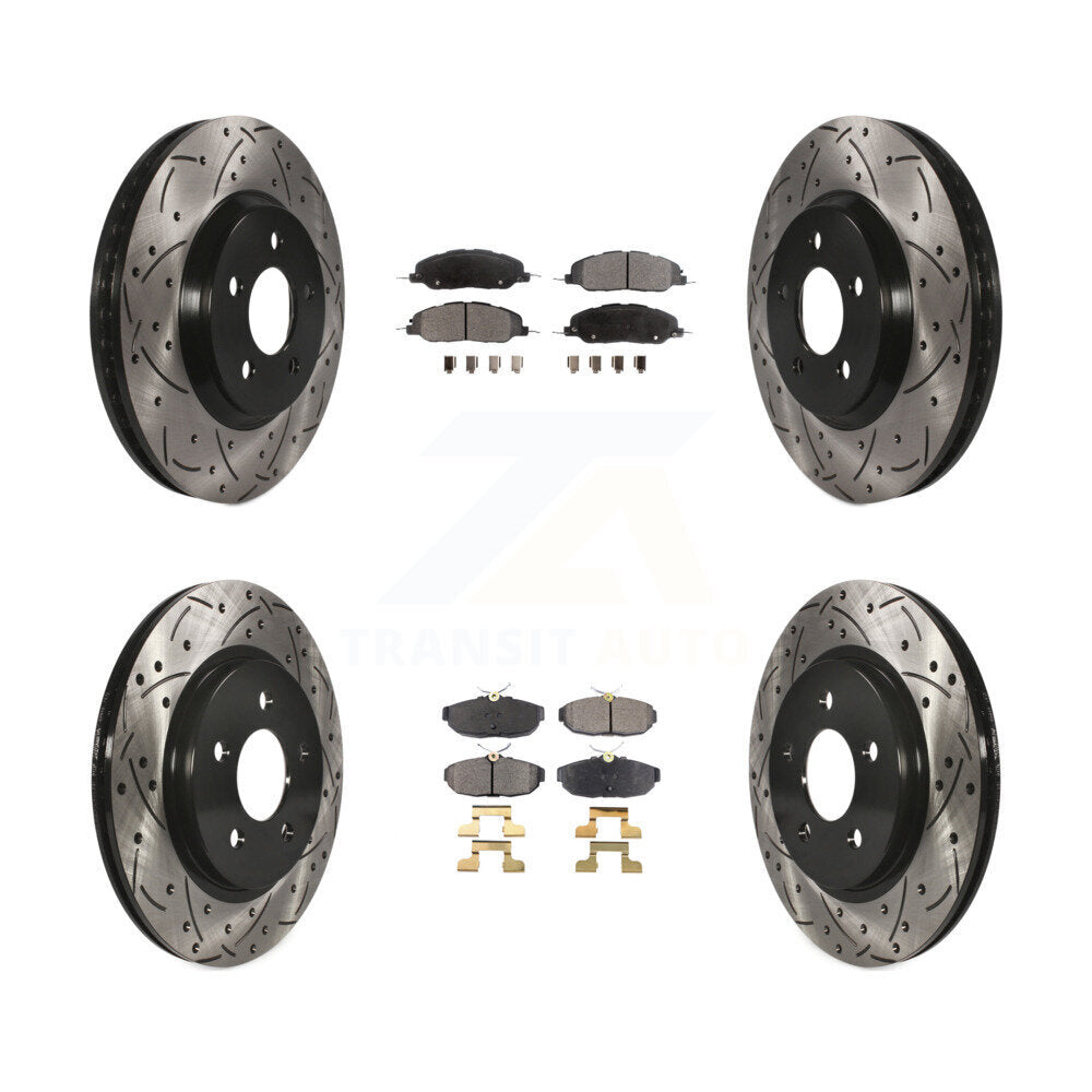 [Avant + Arrière] Kit de disque (percé rainuré revêtu) et plaquette (céramique) de frein pour Ford Mustang KDT-100219