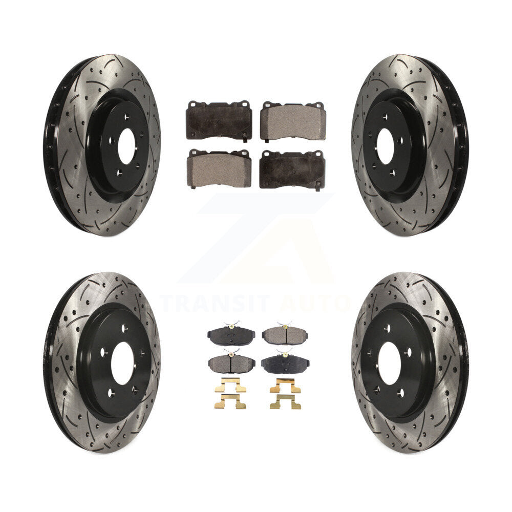 [Avant + Arrière] Kit de disque (percé rainuré revêtu) et plaquette (céramique) de frein pour Ford Mustang KDT-100221