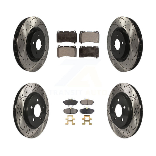 [Avant + Arrière] Kit de disque (percé rainuré revêtu) et plaquette (céramique) de frein pour Ford Mustang KDT-100221