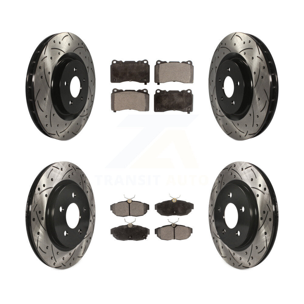 [Avant + Arrière] Kit de disque (percé rainuré revêtu) et plaquette (céramique) de frein pour Ford Mustang KDT-100222