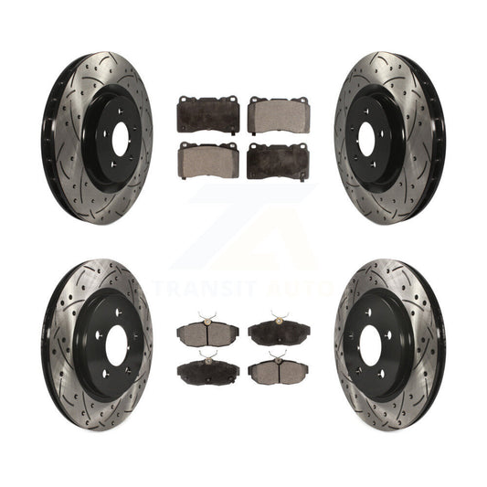 [Avant + Arrière] Kit de disque (percé rainuré revêtu) et plaquette (céramique) de frein pour Ford Mustang KDT-100222