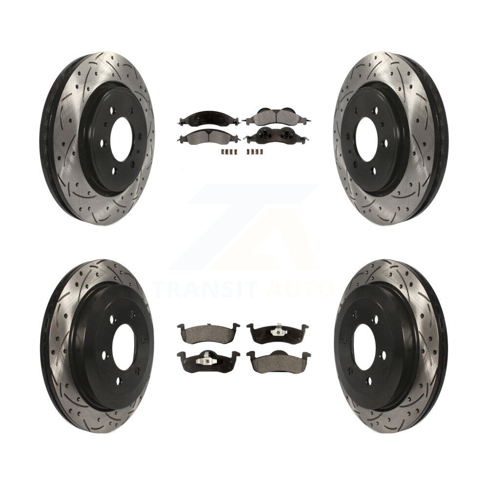 [Avant + Arrière] Kit de disque (percé rainuré revêtu) et plaquette (céramique) de frein pour 2007-2009 Ford Expedition Lincoln Navigator KDT-100224