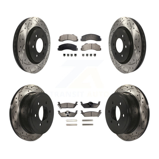 [Avant + Arrière] Kit de disque (percé rainuré revêtu) et plaquette (céramique) de frein pour 2010-2011 Ford F-150 avec 6 Lug Wheels KDT-100225