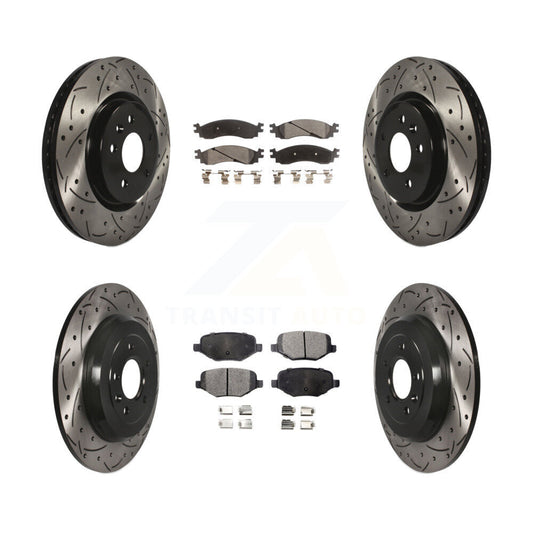 [Avant + Arrière] Kit de disque (percé rainuré revêtu) et plaquette (céramique) de frein pour 2010-2012 Ford Taurus SHO KDT-100228