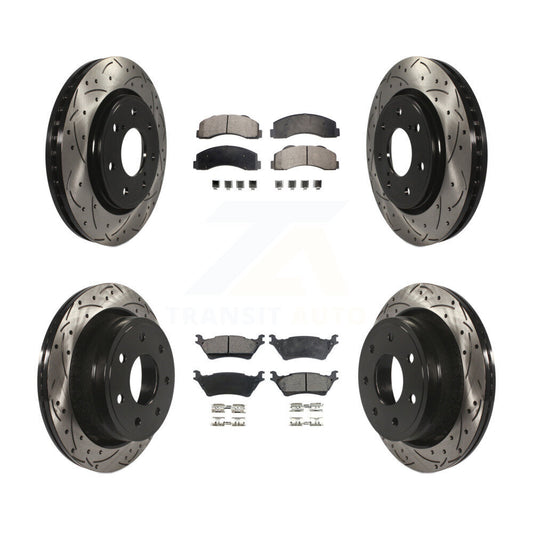 [Avant + Arrière] Kit de disque (percé rainuré revêtu) et plaquette (céramique) de frein pour 2012-2014 Ford F-150 avec 7 Lug Wheels KDT-100234