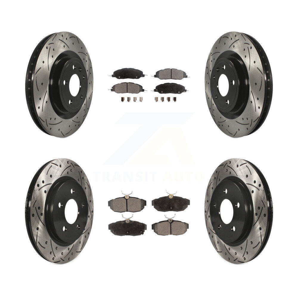 [Avant + Arrière] Kit de disque (percé rainuré revêtu) et plaquette (céramique) de frein pour Ford Mustang KDT-100235