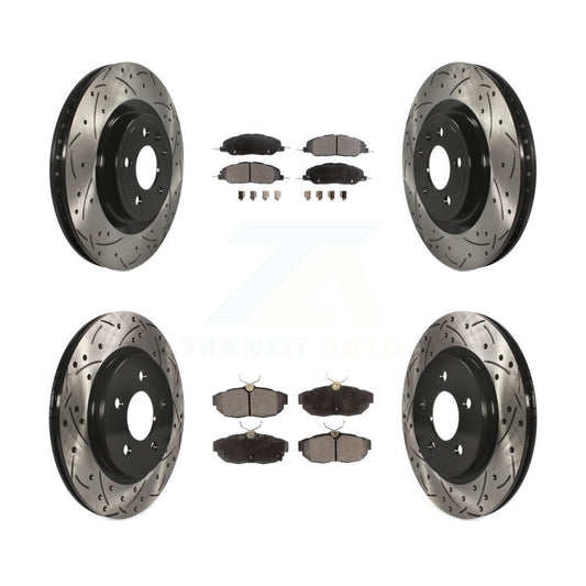 [Avant + Arrière] Kit de disque (percé rainuré revêtu) et plaquette (céramique) de frein pour Ford Mustang KDT-100235