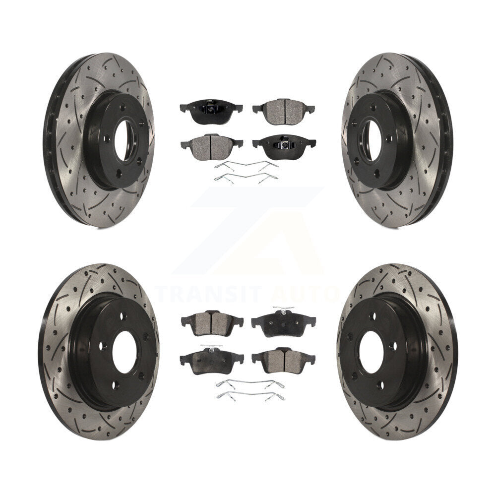 [Avant + Arrière] Kit de disque (percé rainuré revêtu) et plaquette (céramique) de frein pour Ford Focus KDT-100236