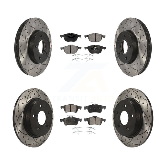 [Avant + Arrière] Kit de disque (percé rainuré revêtu) et plaquette (céramique) de frein pour Ford Focus KDT-100236