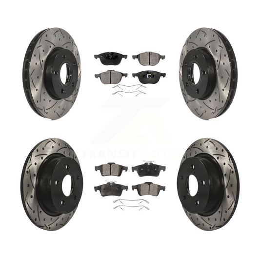 [Avant + Arrière] Kit de disque (percé rainuré revêtu) et plaquette (céramique) de frein pour Ford C-Max KDT-100237