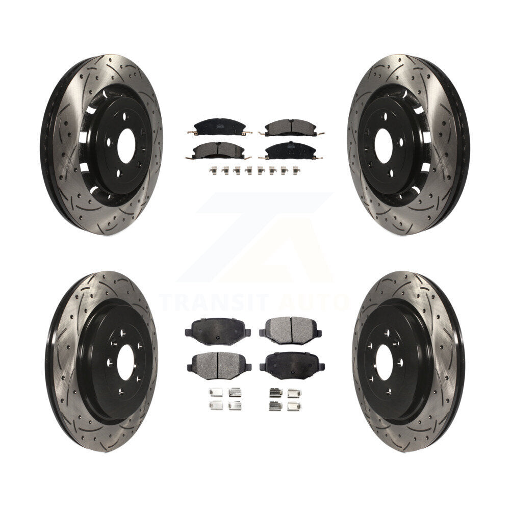 [Avant + Arrière] Kit de disque (percé rainuré revêtu) et plaquette (céramique) de frein pour Ford Explorer Police Interceptor Utility Lincoln MKS Flex Taurus MKT KDT-100239