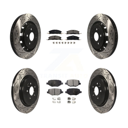 [Avant + Arrière] Kit de disque (percé rainuré revêtu) et plaquette (céramique) de frein pour Ford Explorer Police Interceptor Utility Lincoln MKS Flex Taurus MKT KDT-100239