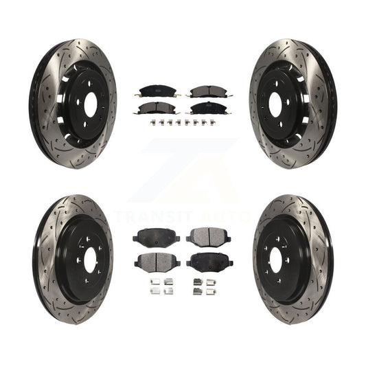 [Avant + Arrière] Kit de disque (percé rainuré revêtu) et plaquette (céramique) de frein pour Ford Explorer Police Interceptor Utility Lincoln MKS Flex Taurus MKT KDT-100239