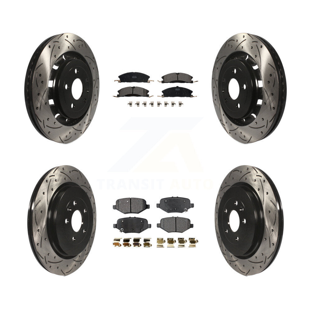 [Avant + Arrière] Kit de disque (percé rainuré revêtu) et plaquette (céramique) de frein pour Ford Explorer Taurus Flex Police Interceptor Sedan Lincoln MKS Special Service KDT-100240