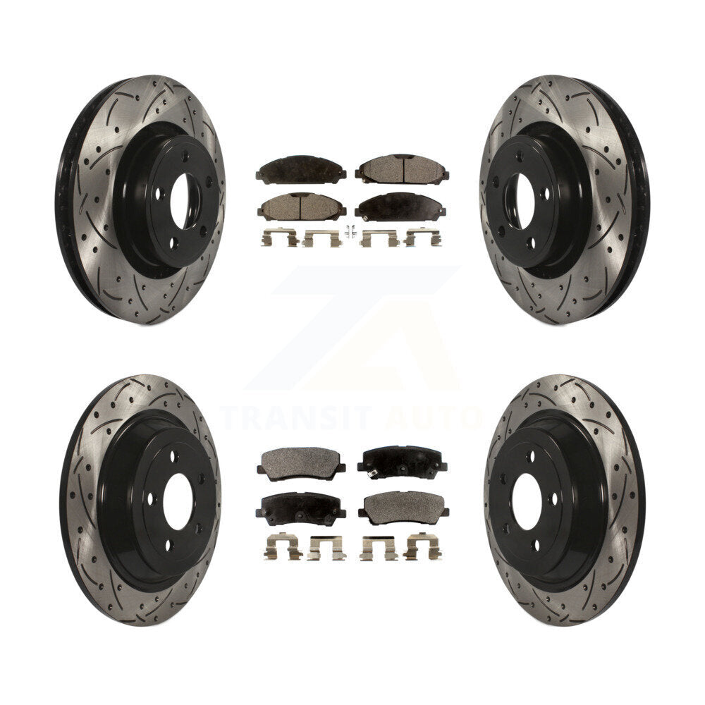 [Avant + Arrière] Kit de disque (percé rainuré revêtu) et plaquette (céramique) de frein pour Ford Mustang KDT-100245