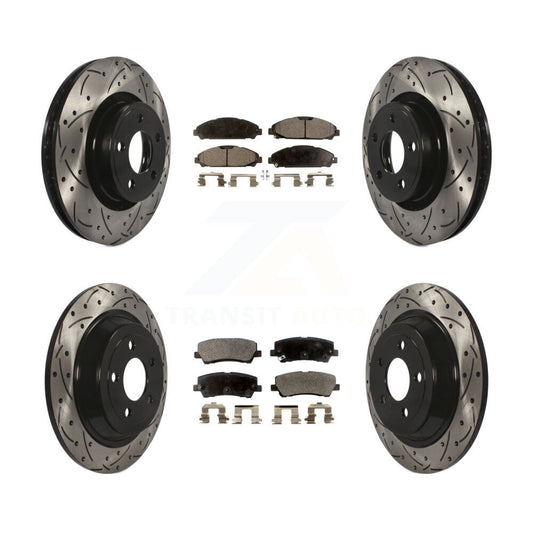 [Avant + Arrière] Kit de disque (percé rainuré revêtu) et plaquette (céramique) de frein pour Ford Mustang KDT-100245