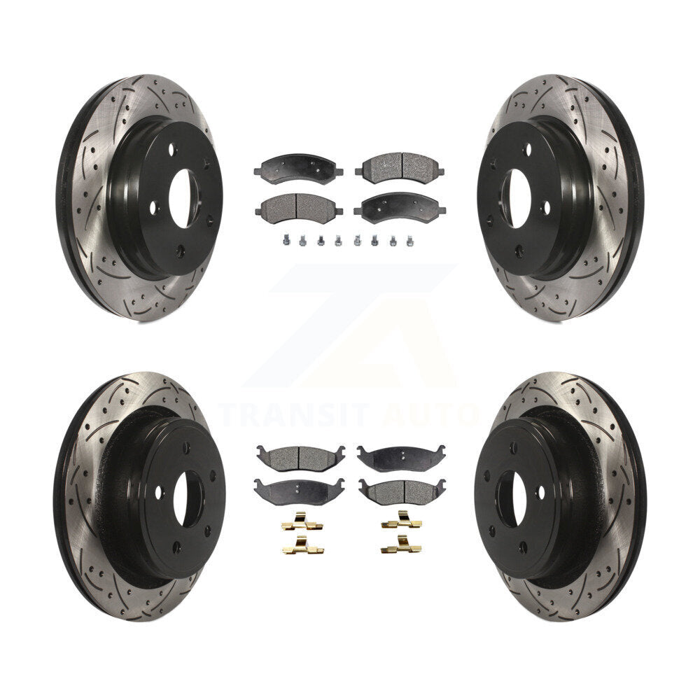 [Avant + Arrière] Kit de disque (percé rainuré revêtu) et plaquette (céramique) de frein pour Ram 1500 Dodge Classic Durango Chrysler Aspen KDT-100250