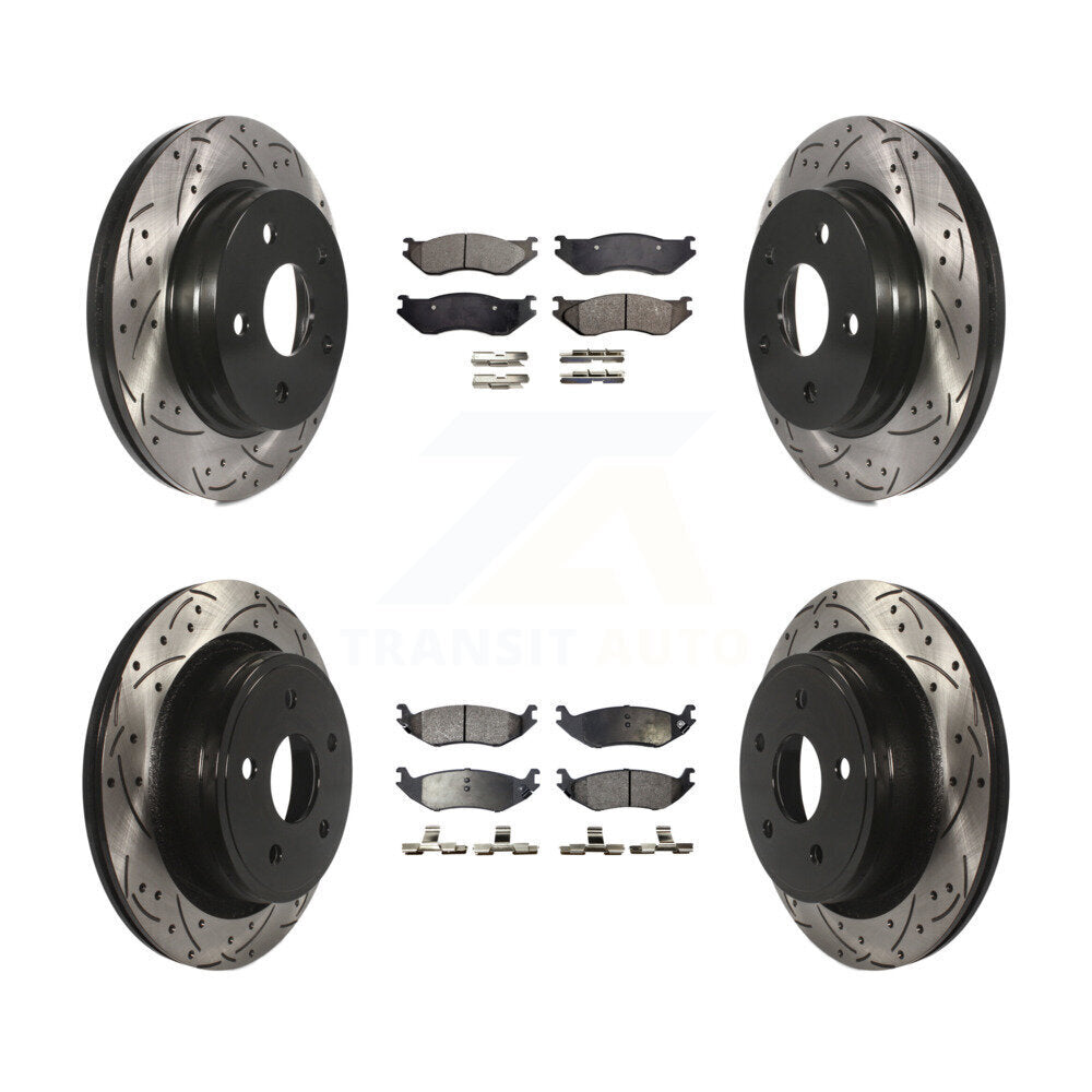 [Avant + Arrière] Kit de disque (percé rainuré revêtu) et plaquette (céramique) de frein pour Dodge Ram 1500 KDT-100251