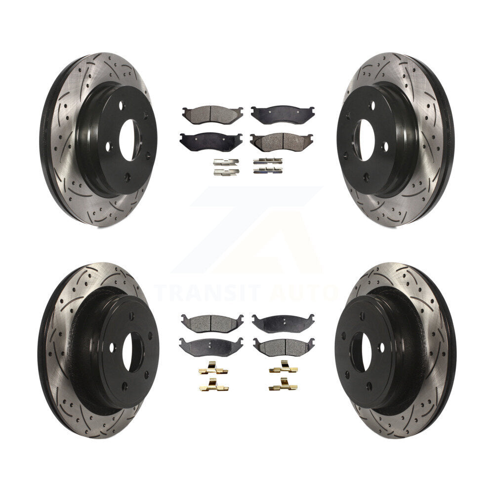 [Avant + Arrière] Kit de disque (percé rainuré revêtu) et plaquette (céramique) de frein pour Dodge Durango Ram 1500 KDT-100252