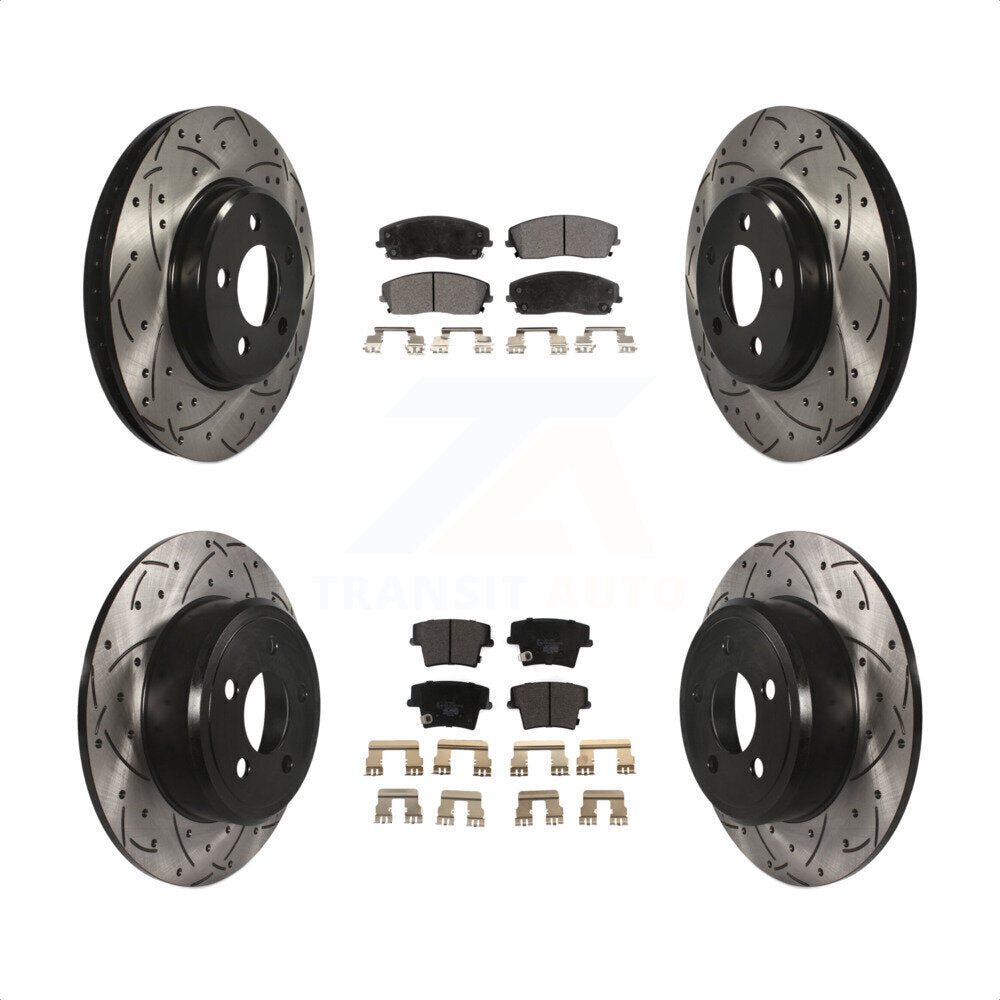 [Avant + Arrière] Kit de disque (percé rainuré revêtu) et plaquette (céramique) de frein pour Dodge Charger Chrysler 300 Challenger Magnum KDT-100253 par Transit Auto