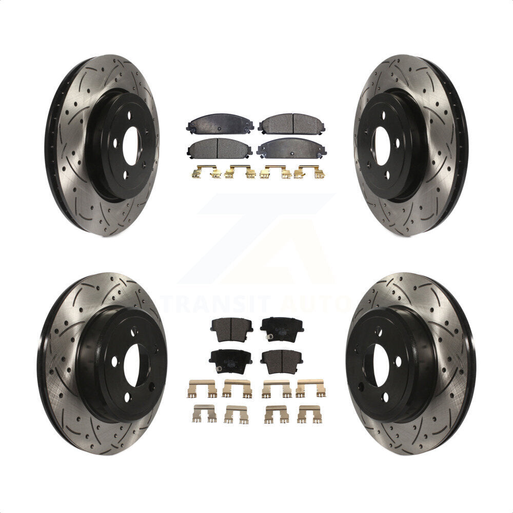 [Avant + Arrière] Kit de disque (percé rainuré revêtu) et plaquette (céramique) de frein pour Dodge Charger Chrysler 300 Challenger Magnum KDT-100256 par Transit Auto
