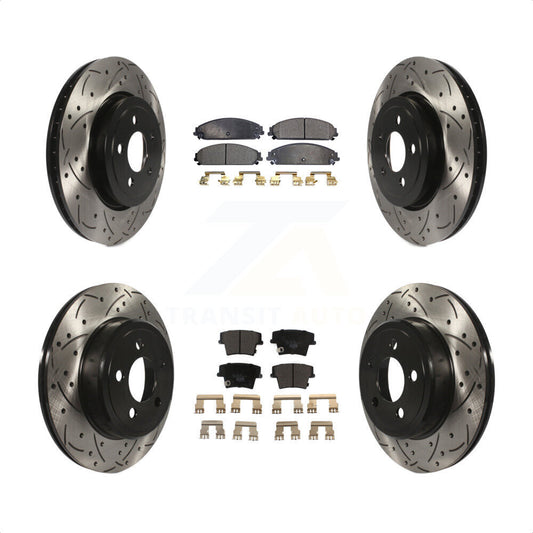 [Avant + Arrière] Kit de disque (percé rainuré revêtu) et plaquette (céramique) de frein pour Dodge Charger Chrysler 300 Challenger Magnum KDT-100256 par Transit Auto