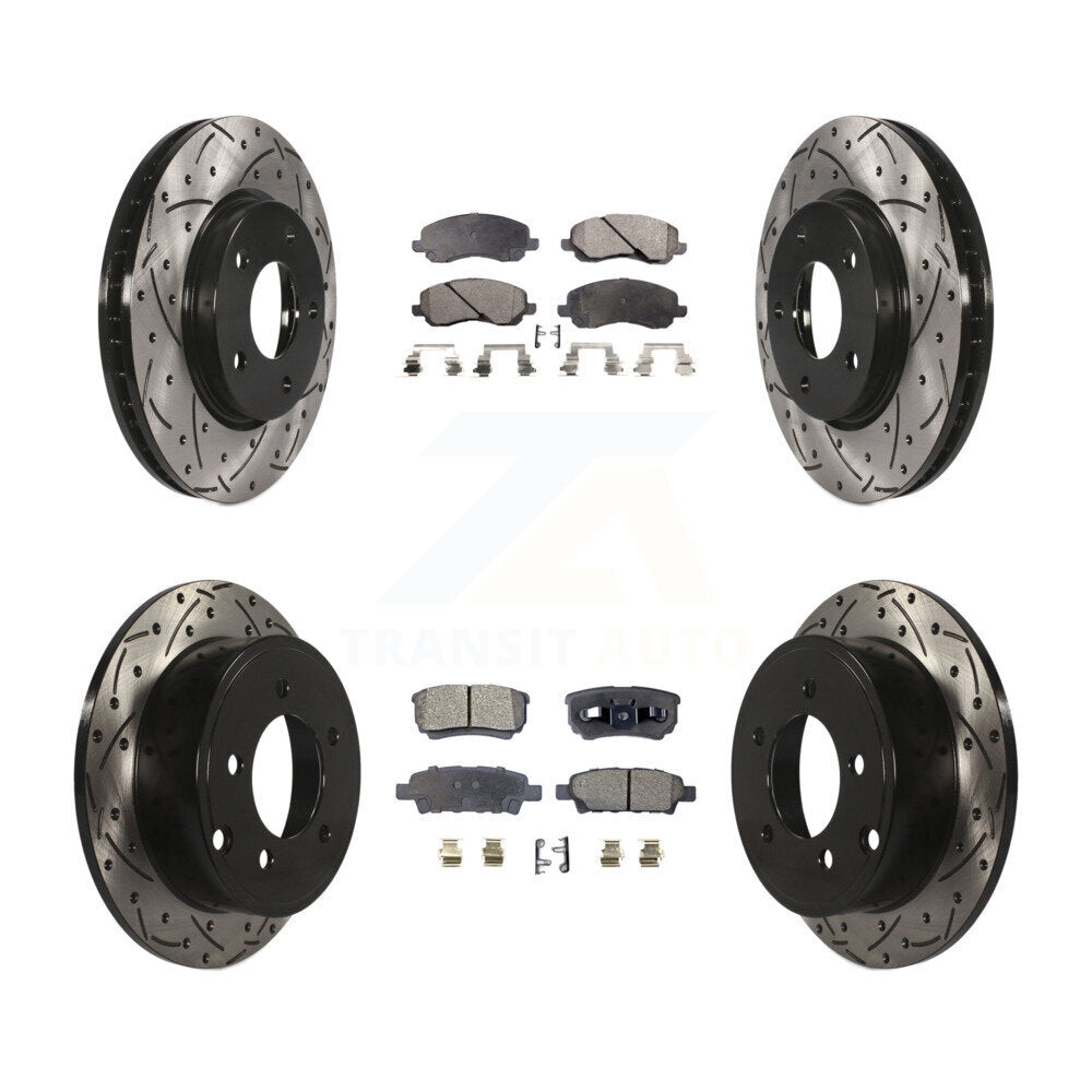 [Avant + Arrière] Kit de disque (percé rainuré revêtu) et plaquette (céramique) de frein pour Mitsubishi Lancer KDT-100258