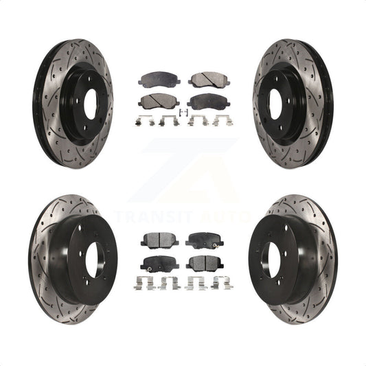 [Avant + Arrière] Kit de disque (percé rainuré revêtu) et plaquette (céramique) de frein pour 2013 Mitsubishi Outlander 3.0L KDT-100262 par Transit Auto