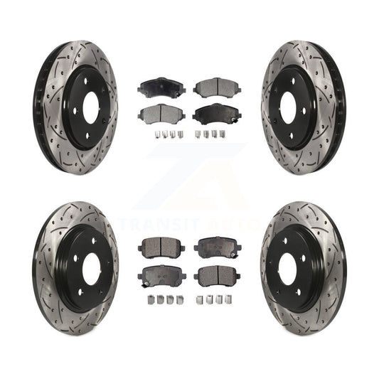 [Avant + Arrière] Kit de disque (percé rainuré revêtu) et plaquette (céramique) de frein pour Dodge Grand Caravan Chrysler Town & Country Journey Volkswagen Routan Ram C/V KDT-100266