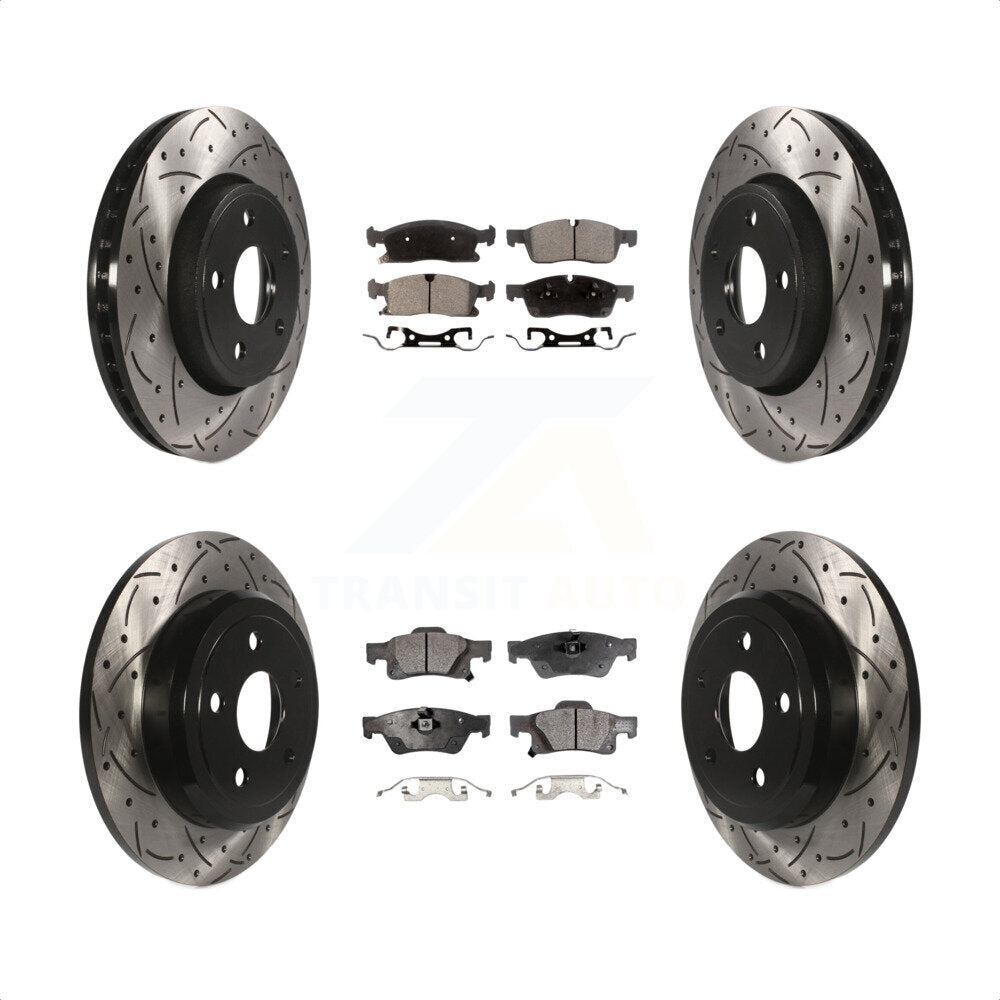 [Avant + Arrière] Kit de disque (percé rainuré revêtu) et plaquette (céramique) de frein pour Dodge Durango KDT-100268 par Transit Auto