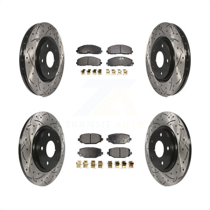 [Avant + Arrière] Kit de disque (percé rainuré revêtu) et plaquette (céramique) de frein pour Dodge Grand Caravan Journey Chrysler Town & Country Ram C/V Volkswagen Routan KDT-100270 par Transit Auto