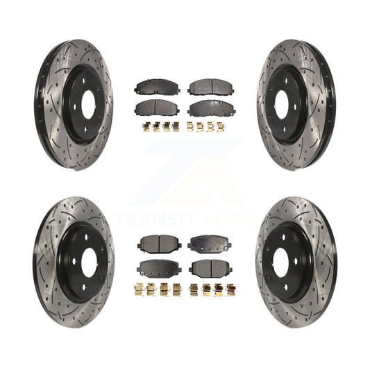 [Avant + Arrière] Kit de disque (percé rainuré revêtu) et plaquette (céramique) de frein pour Dodge Grand Caravan Journey Chrysler Town & Country Ram C/V Volkswagen Routan KDT-100270