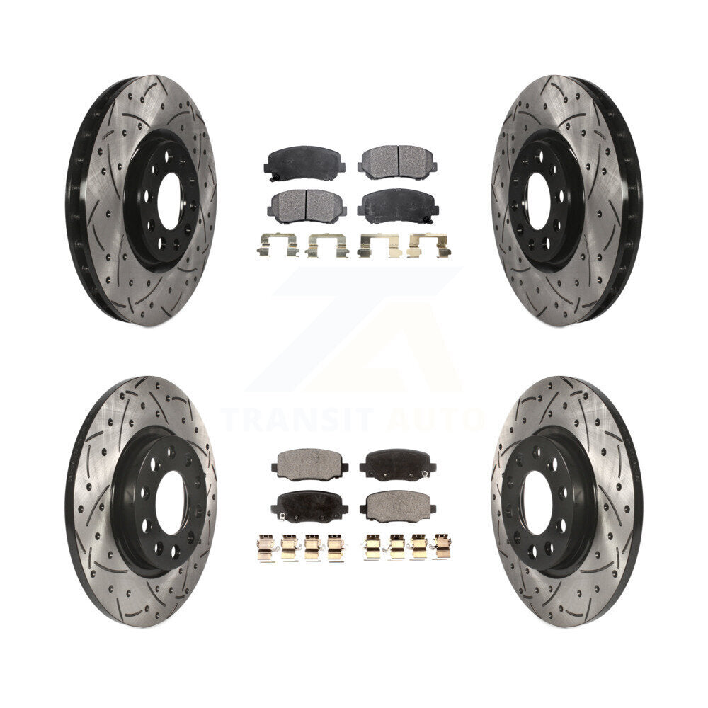[Avant + Arrière] Kit de disque (percé rainuré revêtu) et plaquette (céramique) de frein pour 2015-2017 Chrysler 200 avec 305mm Diameter Rotor KDT-100272