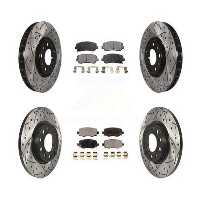 [Avant + Arrière] Kit de disque (percé rainuré revêtu) et plaquette (céramique) de frein pour 2015-2017 Chrysler 200 avec 305mm Diameter Rotor KDT-100272